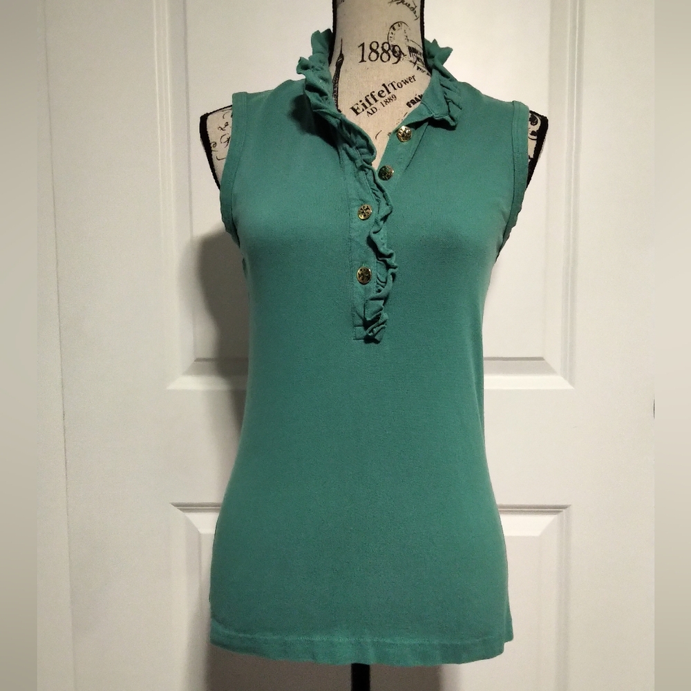 Tory Burch Teal Sleeveless Ruffle Blouse - Size S